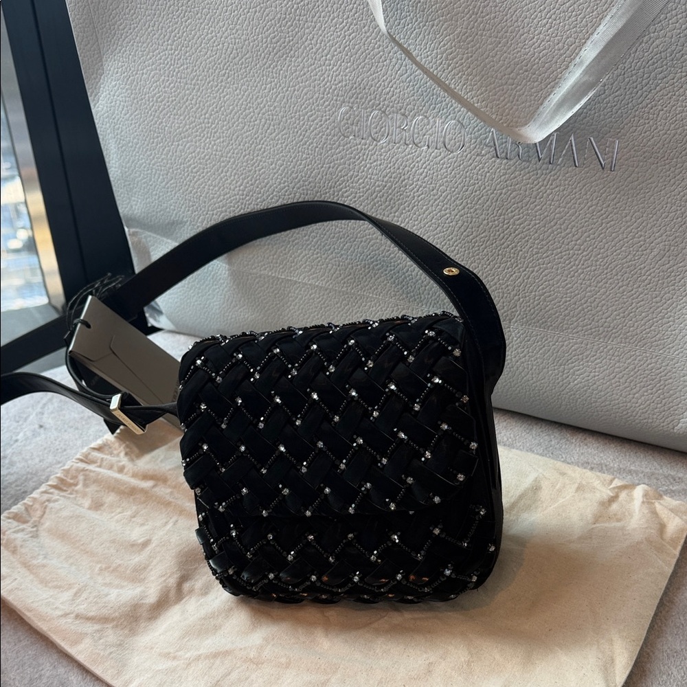 Giorgio Armani Black Woven Crossbody Bag